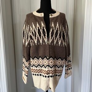 J. Crew Brown and Cream Patterned Cardigan